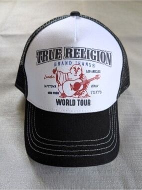 True Religion Buddha World Tour Logo Mesh Trucker Hat NEW!